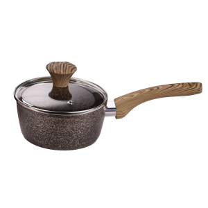 Granite Aluminum Sauce Pan Milk Pot with Wood-Look Handles